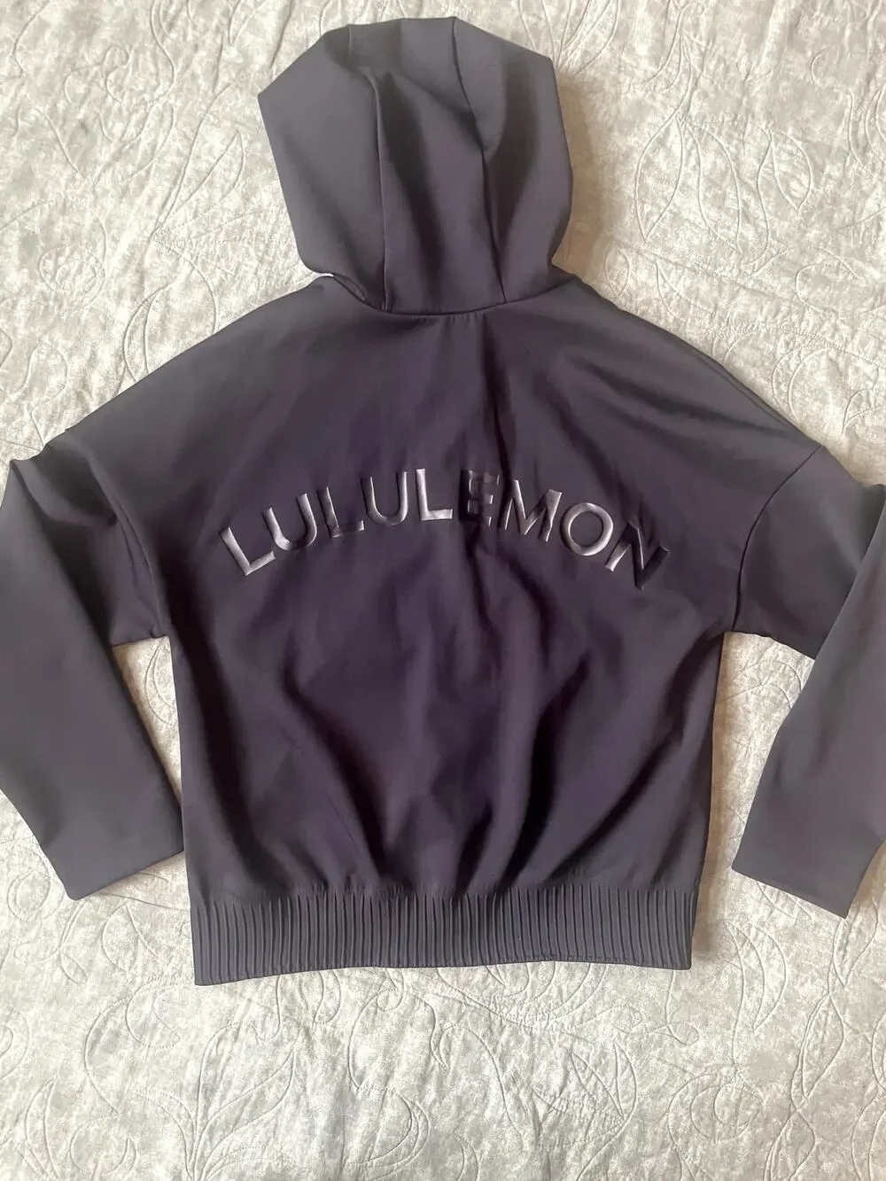 Lululemon Scuba Oversized Bomber Full Zip Jacket Back Spellout Logo NAVY